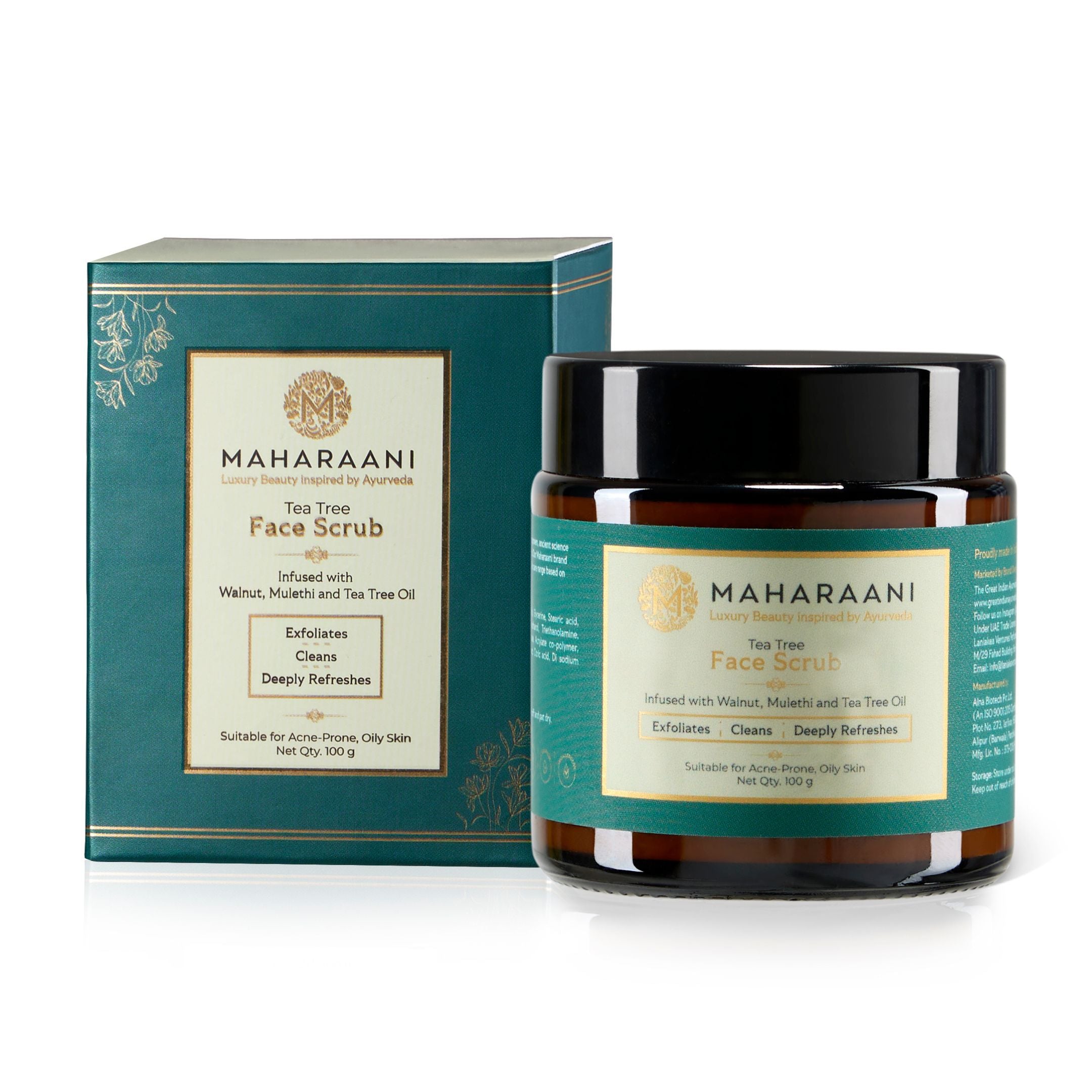 Maharaani Tea Tree Face scrub infused with Walnut, Mulethi and Tea Tree Oil (100g)