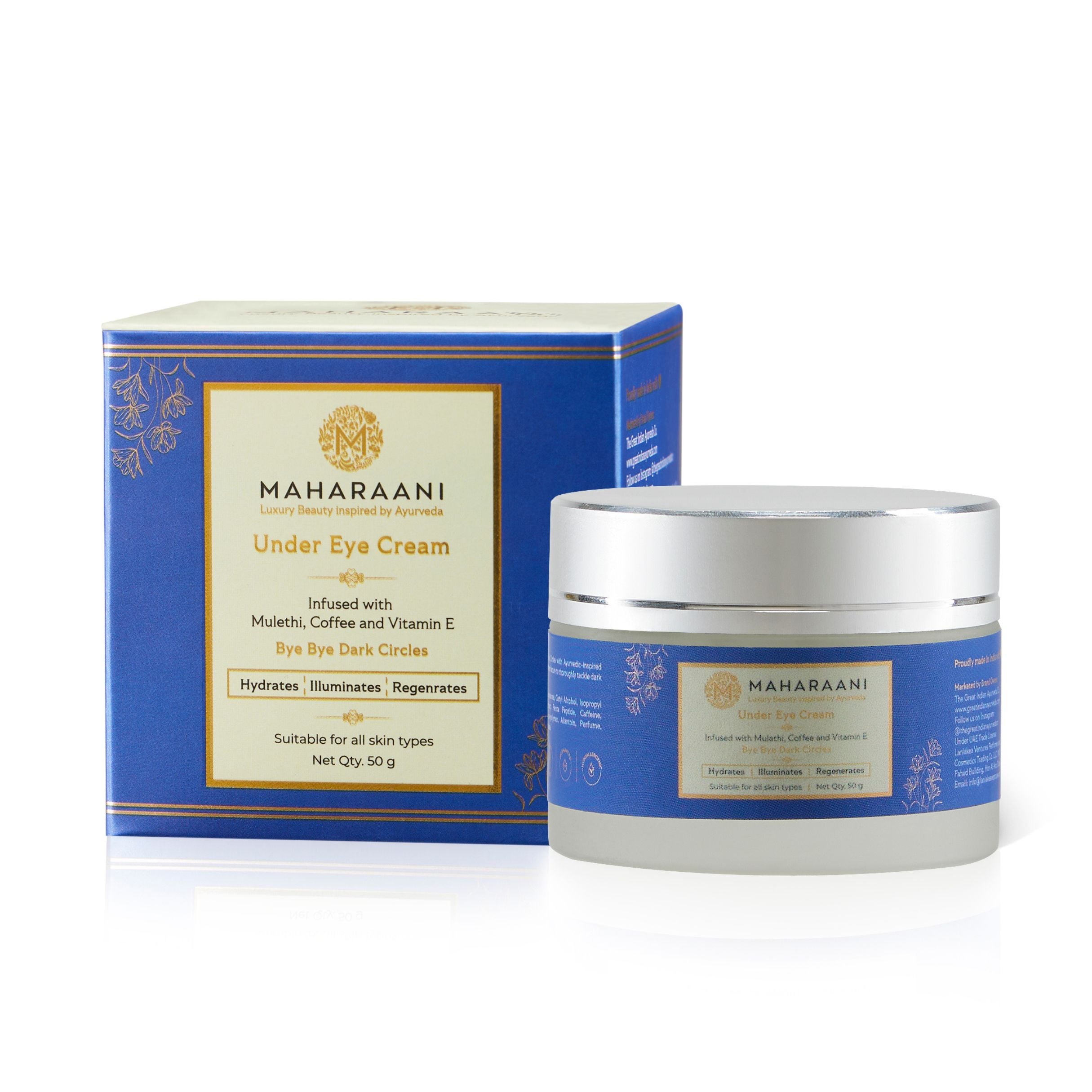 Maharaani Undereye cream (Bye Bye Dark Circles) infused with Mulethi, Coffee and Vitamin E (50g)