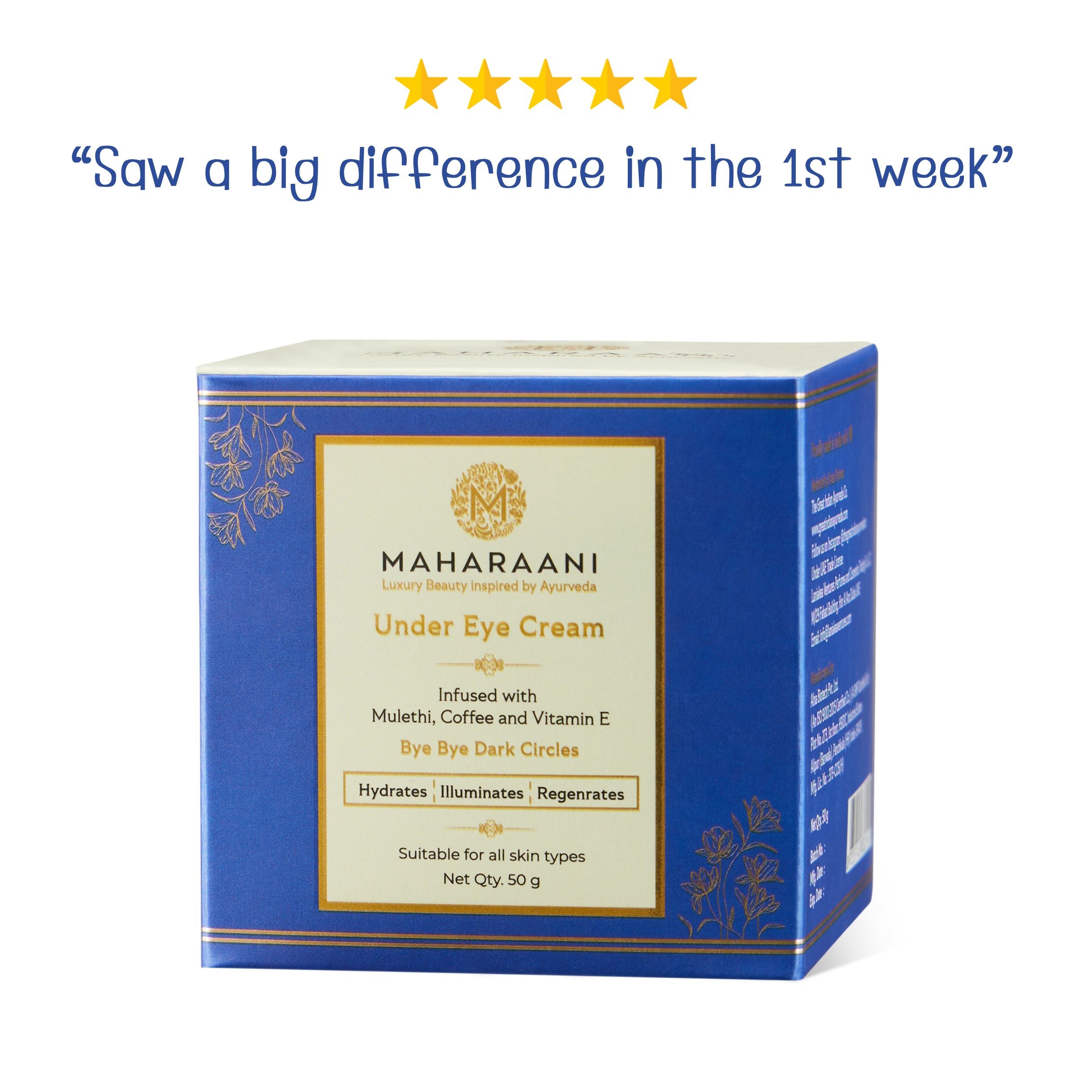 Maharaani Undereye cream (Bye Bye Dark Circles) infused with Mulethi, Coffee and Vitamin E (50g)