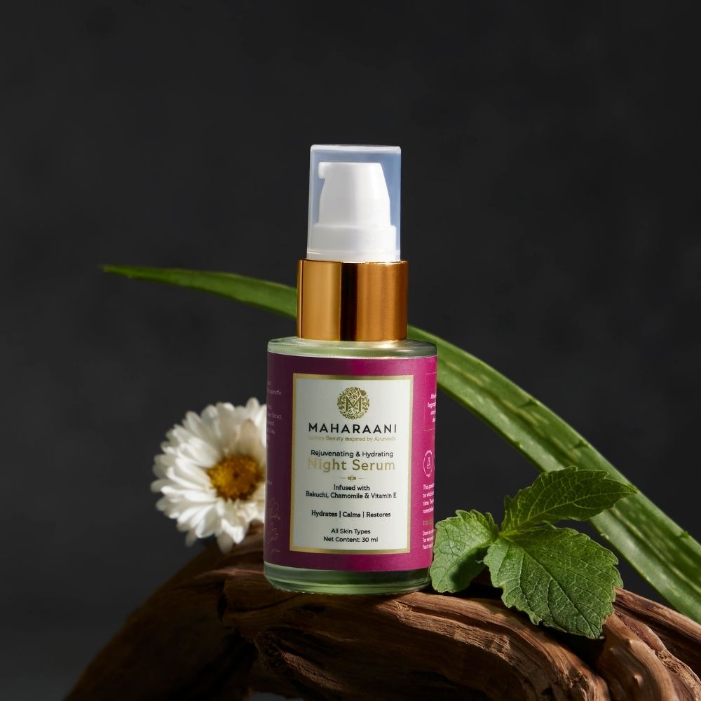 Maharaani Rejuvenating and Hydrating Night Serum infused with Bakuchi, Chamomile and Vitamin E (30ml)